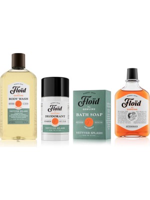 Floid Vetyver Splash Tıraş Sonrası Losyon + Deodorant + Duş Jeli + Banyo Sabunu Erkek Bakım Seti