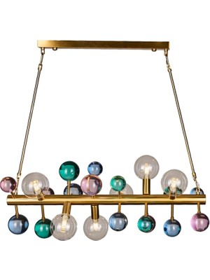 Bubble Metal Mat Gold Şeffaf Cam Detaylı Yatay Sarkıt Avize