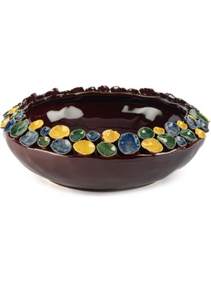 Mikasa Moor Kahve Çiçek Kabartmalı Porselen Dekoratif Kase 35 x 12 cm