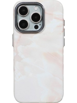 Deercase iPhone 16 Pro Premium Pembe Beyaz Mermer Kamera Korumalı Darbe Emici Magsafe Uyumlu Telefon Kılıfı
