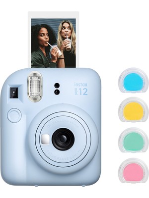 Fujifilm Instax Mini 12 Mavi Fotoğraf Makinesi + 4'lü Renkli Lens Seti