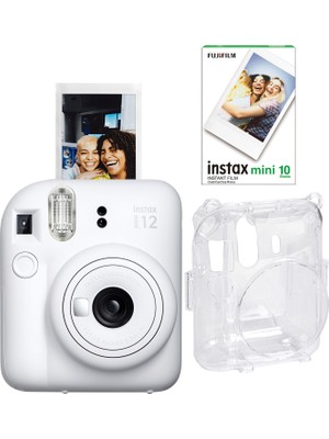 Fujifilm Instax Mini 12 Beyaz Fotoğraf Makinesi + 10'lu Film ve Şeffaf Kılıf Seti