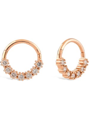 Meri Krutzo 5 Pırlanta Taşlı 14 Ayar Rose Gold Kadın Tek Piercing Küpe