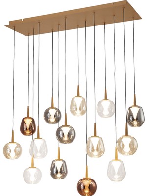 Bakara Collection Andromeda 14 Camlı LED Dikdörtgen Avize 90 x 30 cm