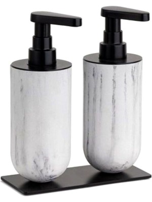System Bathroom Accessories Mermer Desenli 2li Siyah Sıvı Sabunluk