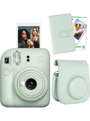 Fujifilm Instax Mini 12 Yeşil Fotoğraf Makinesi + 10'lu Film Laporta Albüm ve Deri Kılıf Seti