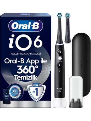 Oral-B Io6 Siyah Şarjlı Elektrikli Diş Fırçası + 2 Fırça Başlığı ve Premium Seyahat Kabı