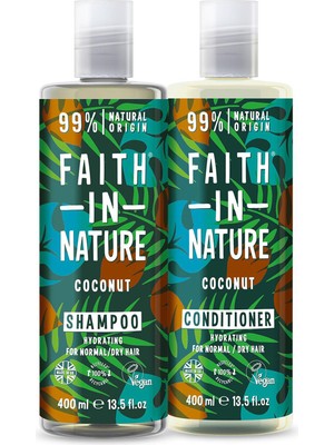 Faith In Nature Hindistan Cevizi %99 Doğal Nemlendirici Saç Kremi ve Şampuan 2X400 ml