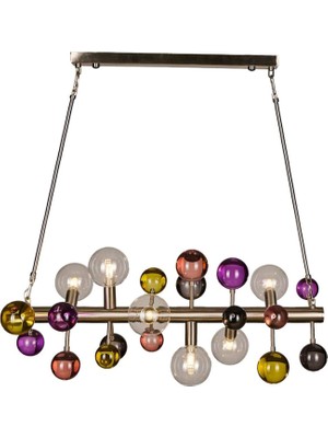 Bubble Metal Mat Krom Multicolor Şeffaf Cam Detaylı Yatay Sarkıt Avize