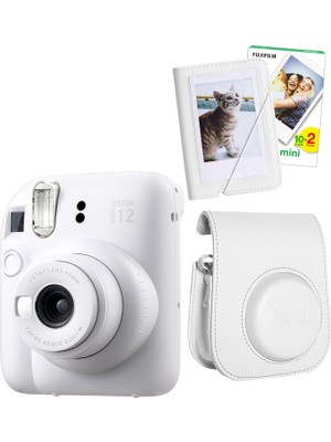Fujifilm Instax Mini 12 Beyaz Fotoğraf Makinesi + 20'li Film Mini Albüm ve Deri Kılıflı