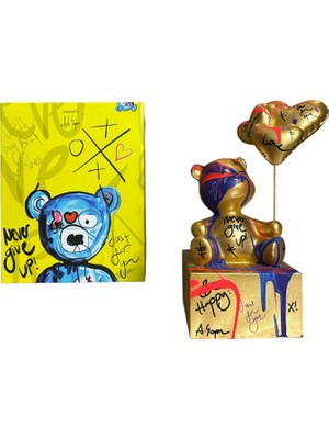 Aslı Sayan Oturan Ayıcık Pop Art Gold Dekoratif Heykel