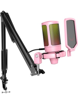 Fifine Ampligame A6TP Rgb USB Pembe Mikrofon Seti