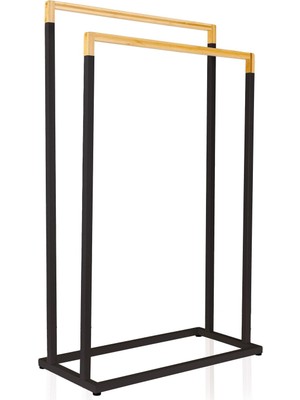 The Mia Siyah Metal Bambu Havlu Askılığı