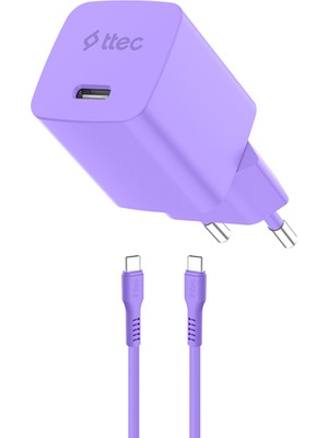 Ttec Smartcharger Gan 45W Avs Pd Neon Mor Seyahat Hızlı Şarj Aleti + Usb-C - Usb-C 3A Kablo
