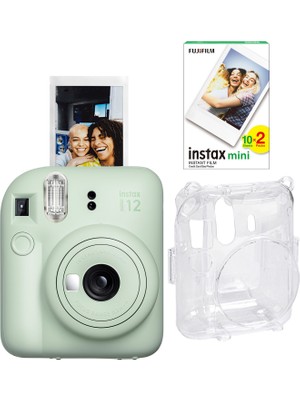 Fujifilm Instax Mini 12 Yeşil Fotoğraf Makinesi + 20'li Film ve Şeffaf Kılıf Seti