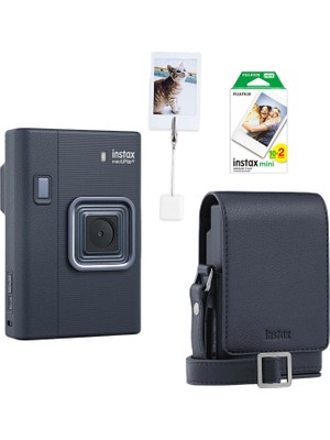 Fujifilm Instax Mini Liplay Plus Midnight Blue Fotoğraf Makinesi 20'li Film + Kıskaç ve Deri Çanta Hediye Seti