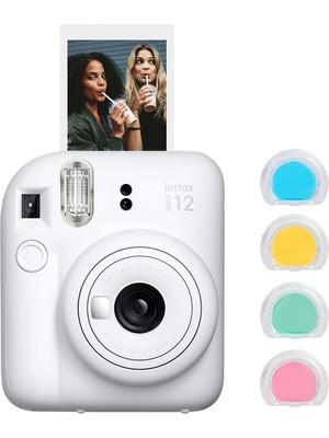 Fujifilm Instax Mini 12 Beyaz Fotoğraf Makinesi + 4'lü Renkli Lens Seti