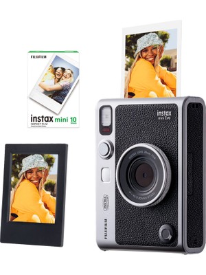 Fujifilm Instax Mini Evo Siyah Fotoğraf Makinesi + 10'lu Film ve Çerçeve