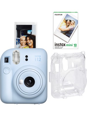 Fujifilm Instax Mini 12 Mavi Fotoğraf Makinesi + 10'lu Film ve Şeffaf Kılıf Seti