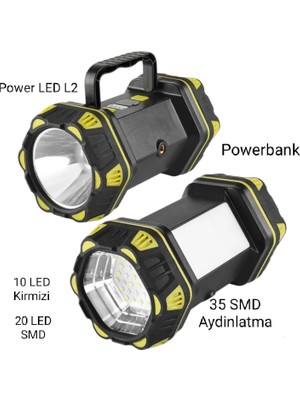 Gees Global F-262 Yeni Güçlü Çift Taraflı Taşınabilir Spot ve Işıldak USB Powerbank Şarjlı Fener