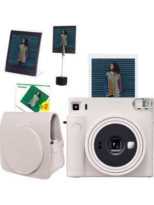 Fujifilm Instax Sq1 Beyaz Fotoğraf Makinesi + 20LI Kare Film Deri Kılıf Pleksi Çerçeve ve Kıskaçlı Stand Seti