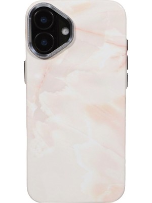 Deercase iPhone 16 Plus Premium Pembe Beyaz Mermer Kamera Korumalı Darbe Emici Magsafe Uyumlu Telefon Kılıfı