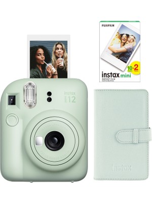 Fujifilm Instax Mini 12 Yeşil Fotoğraf Makinesi + 20'li Film ve Laporta Albüm Seti