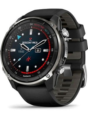 Garmin Descent MK3I 51 mm Gümüş ve Siyah Pvd Kaplamalı Titanyum Siyah Çakıl Grisi Silikon Kayışlı Akıllı Saat