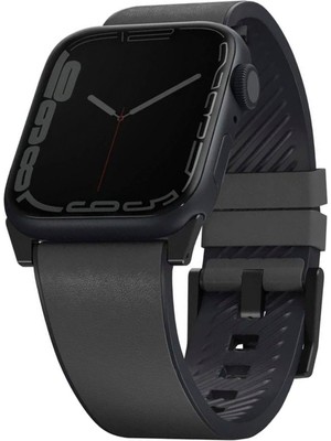 Uniq Straden Apple Watch 42-44-45-46-49MM Su Geçirmez Gri Deri Akıllı Saat Kordon