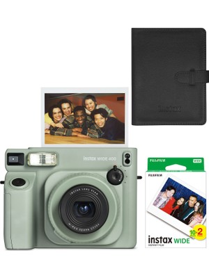 Fujifilm Instax Wide 400 Yeşil Fotoğraf Makinesi + 20'li Film ve Deri Albüm Hediye Seti