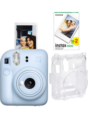 Fujifilm Instax Mini 12 Mavi Fotoğraf Makinesi + 20'li Film ve Şeffaf Kılıf Seti