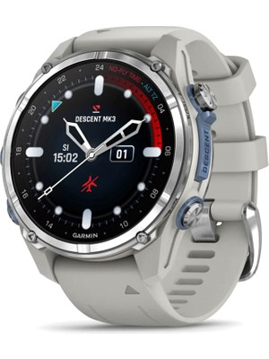 Garmin Descent Mk3 Çelik Fog 43MM Gri Silikon Kayışlı Akıllı Saat
