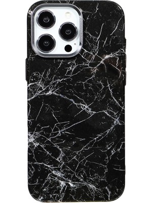 Deercase iPhone 16 Pro Max Magsafe Uyumlu Siyah Mermer Desenli Telefon Kılıfı