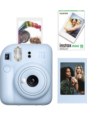 Fujifilm Instax Mini 12 Mavi Fotoğraf Makinesi + 10'lu Mini Film ve Çerçeve Seti
