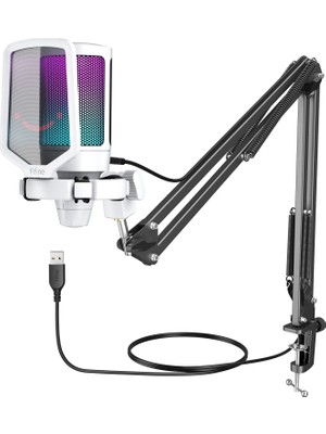 Fifine Ampligame A6TW Rgb USB Beyaz Mikrofon Seti