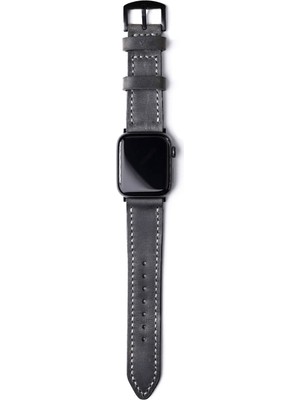 Roarcraft Apple Watch Büyük Kasa Uyumlu Çift Katlı El Dikişi Antik Gri Deri Kordon
