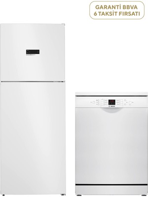 Bosch KDN55XWE0N Serie 4 Beyaz Üstten Donduruculu Nofrost Buzdolabı 453 Lt + SMS26DW00T 6 Programlı 13 Kişilik Beyaz Bulaşık Makinesi