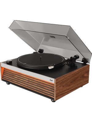 HYM Originals Lumi Aux Rca Çıkışlı All-In-One Dahili Bluetooth Hoparlörlü Işıklı Ceviz Retro Pikap Plakçalar