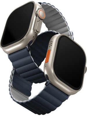 Uniq Revix Reversible Watch 44/45/46/49 mm Lacivert Gri Deri Manyetik Akıllı Saat Kordon