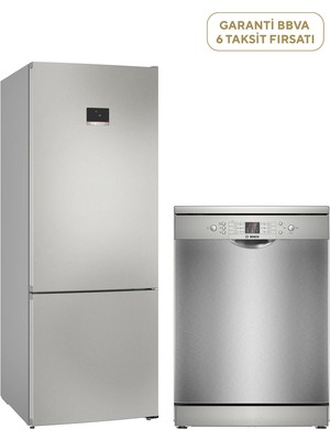 Bosch KGN55CIE0N Serie 4 Inox Alttan Donduruculu Nofrost Buzdolabı 483 Lt + SMS26DI00T Serie 2 Inox 6 Programlı Bulaşık Makinesi