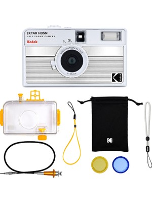 Kodak Ektar H35N Çizgili Gümüş 35MM Filmli Şipşak Fotoğraf Makinesi