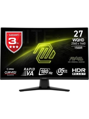 MSI Mag 274CQF 27'' Wqhd Curve Rapid Va 180HZ 0.5ms(gtg) Adaptive-Sync Gaming Monitör