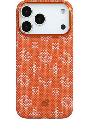 Deercase iPhone 17 Pro Turuncu Örgü Desen Kamera Korumalı Magsafe Uyumlu Premium Telefon Kılıfı