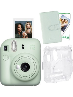 Fujifilm Instax Mini 12 Yeşil Fotoğraf Makinesi + 10'lu Film Laporta Albüm ve Şeffaf Kılıf Seti