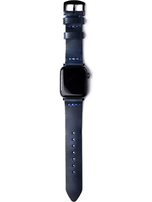 Roarcraft Apple Watch Büyük Kasa Uyumlu Indigo Mavi Deri Tek Katlı El Yapımı Akıllı Saat Kordon