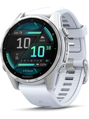 Garmin Fenix 8 43 mm Amoled Gümüş Beyaz Taşlı Silikon Kayışlı Akıllı Saat