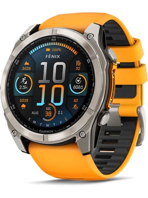Garmin Fenix 8 Amoled Sapphire 51MM Turuncu Titanyum Grafit Kayışlı Akıllı Saat