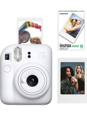 Fujifilm Instax Mini 12 Beyaz Fotoğraf Makinesi + 10'lu Mini Film Çerçeve ve  Seti