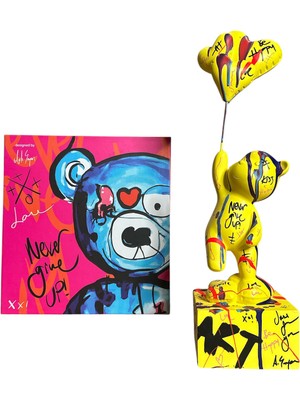 Aslı Sayan Ayakta Duran Balonlu Ayıcık Pop Art Sarı Dekoratif Heykel