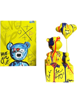 Aslı Sayan Oturan Balonlu Ayıcık Pop Art Sarı Dekoratif Heykel